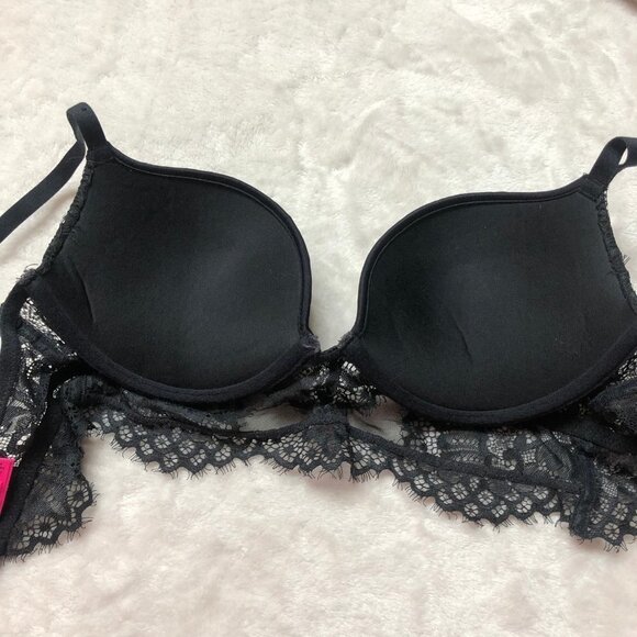 💕2/$35 💕 La Senza Beyond Sexy Classic Plunge Black with Rhinestones Bra 32C - Picture 5 of 7